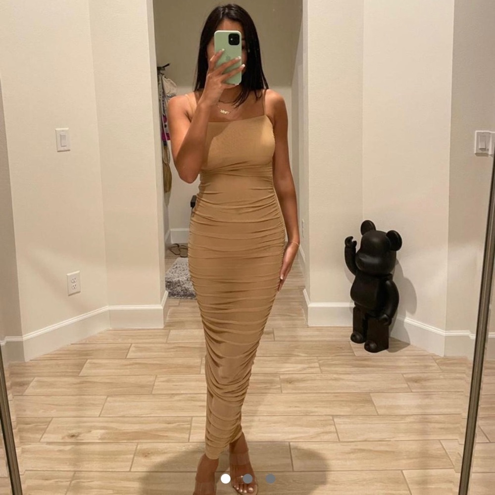 Tan long mesh dress